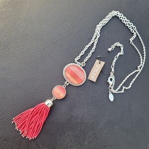 Chico's Warm Pink Necklace With Beaded Tassel, New With Tags NWT